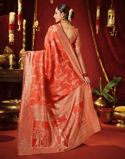 Bright Red Silk Woven Banarasi Saree