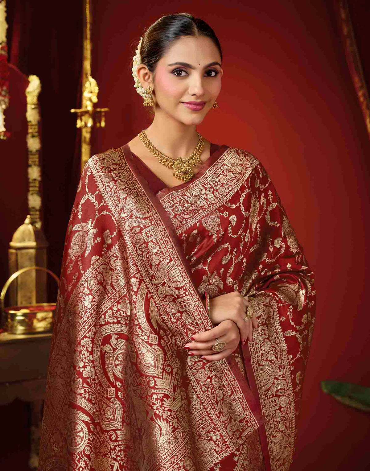 Maroon Silk Woven Banarasi Saree