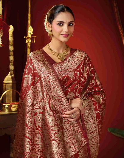 Maroon Silk Woven Banarasi Saree