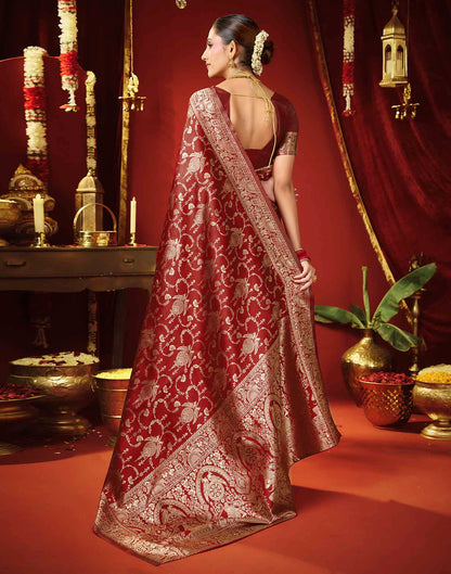 Maroon Silk Woven Banarasi Saree