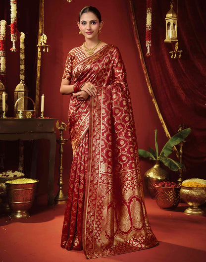 Maroon Silk Woven Banarasi Saree
