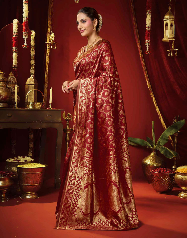 Maroon Silk Woven Banarasi Saree