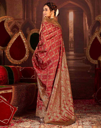 Maroon Silk Woven Banarasi Saree