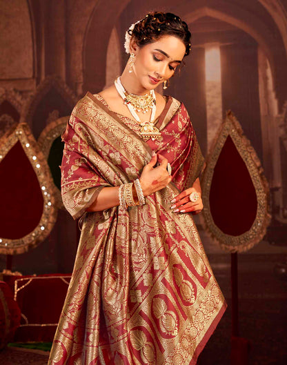 Maroon Silk Woven Banarasi Saree
