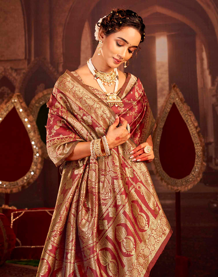 Maroon Silk Woven Banarasi Saree