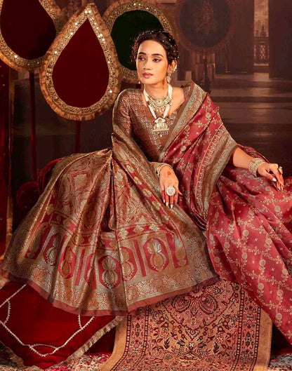 Maroon Silk Woven Banarasi Saree