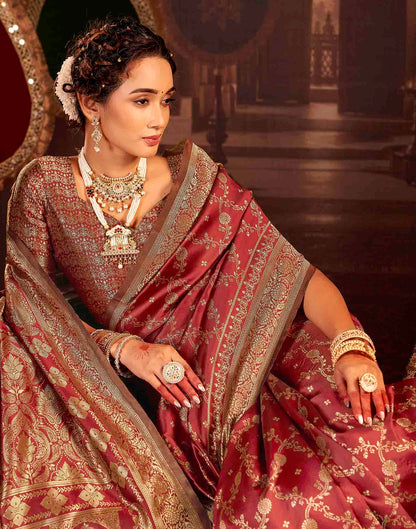 Maroon Silk Woven Banarasi Saree