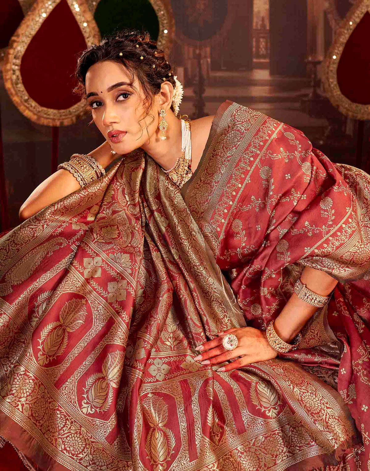Maroon Silk Woven Banarasi Saree