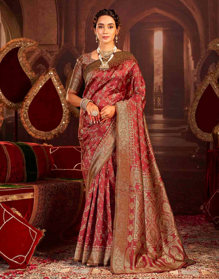 Maroon Silk Woven Banarasi Saree