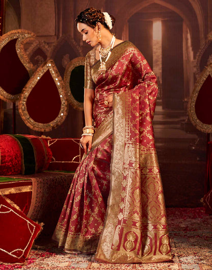 Maroon Silk Woven Banarasi Saree
