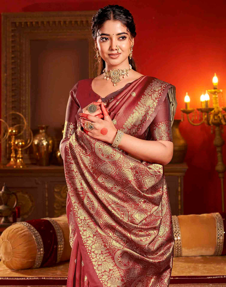 Deep Red Silk Woven Banarasi Saree