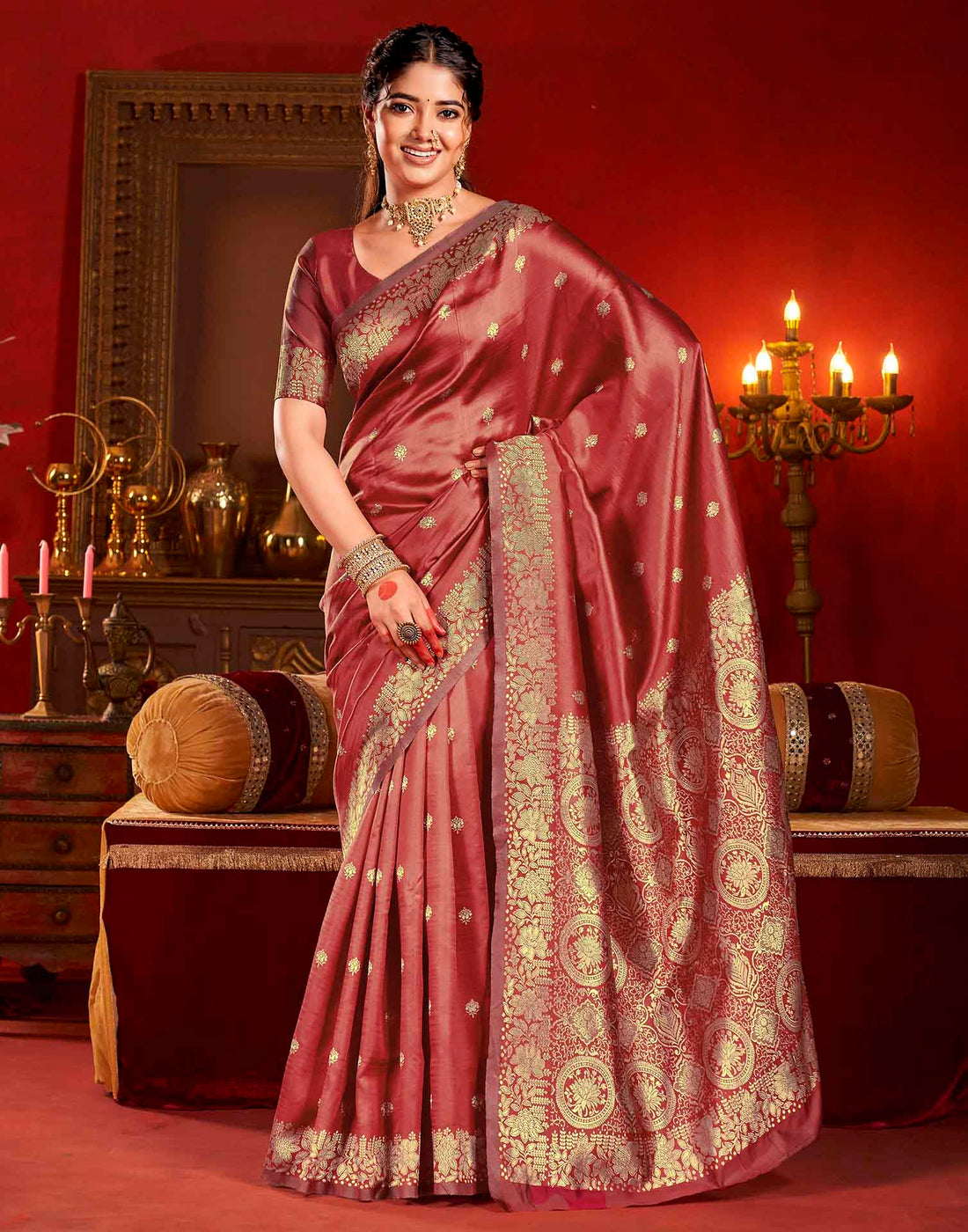 Deep Red Silk Woven Banarasi Saree