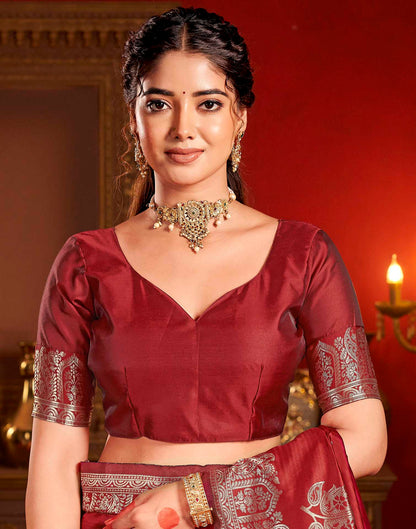 Deep Red Silk Woven Banarasi Saree