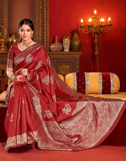Deep Red Silk Woven Banarasi Saree