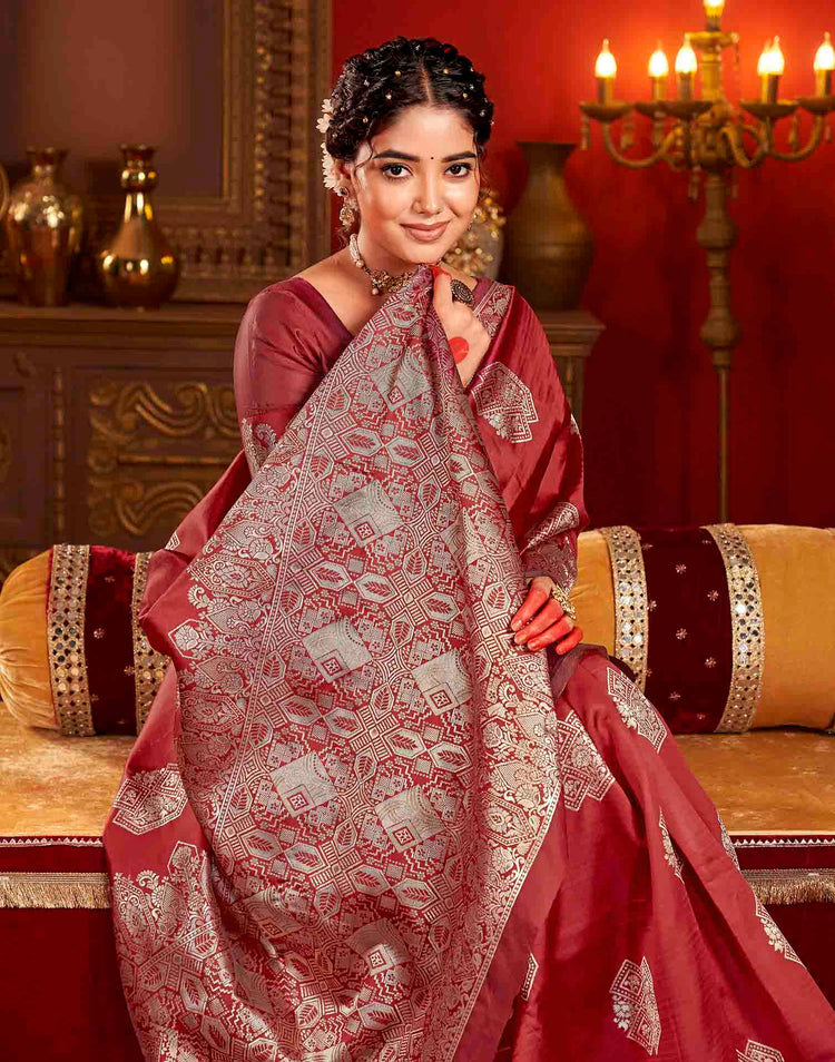 Deep Red Silk Woven Banarasi Saree