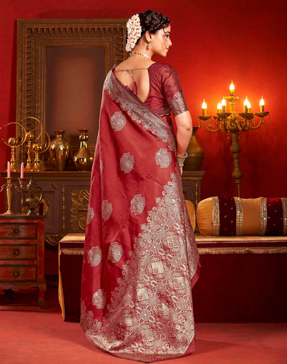 Deep Red Silk Woven Banarasi Saree