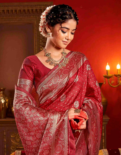 Deep Red Silk Woven Banarasi Saree