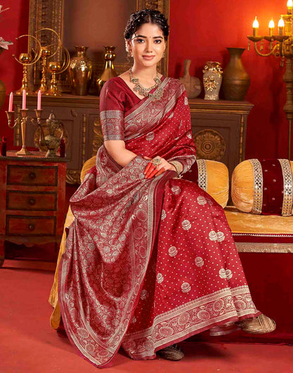 Deep Red Silk Woven Banarasi Saree