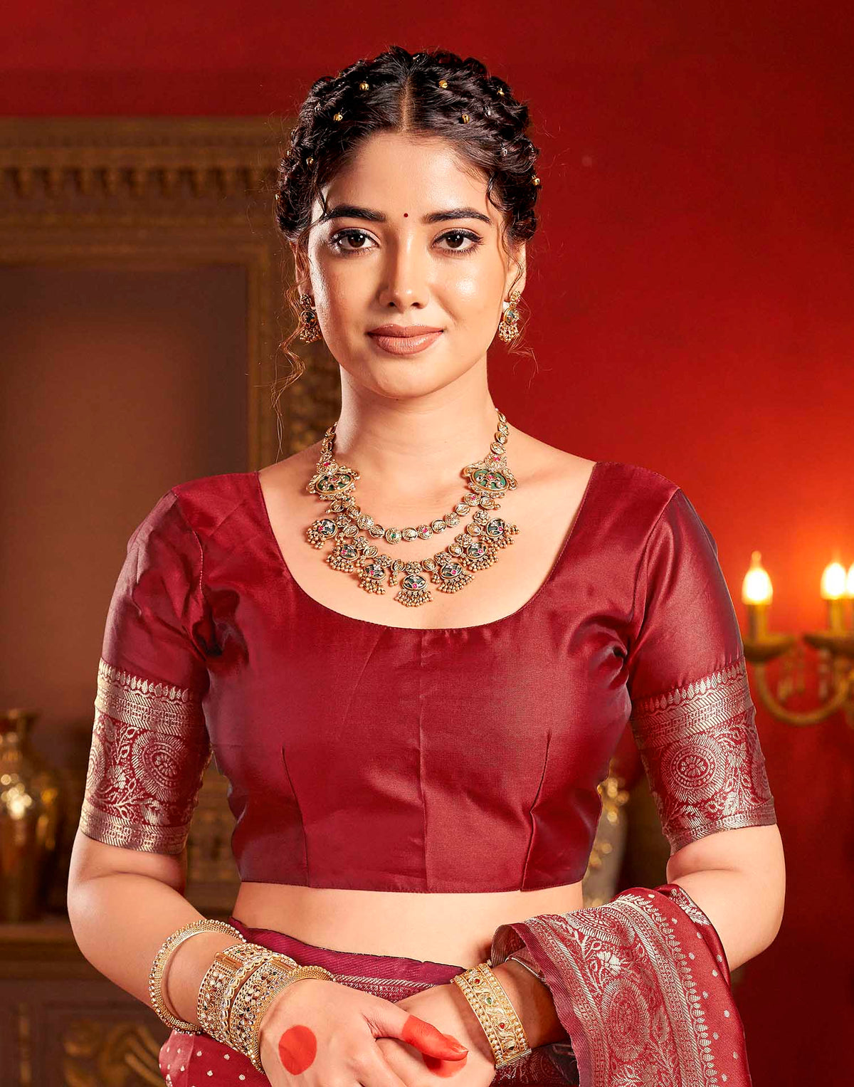 Deep Red Silk Woven Banarasi Saree