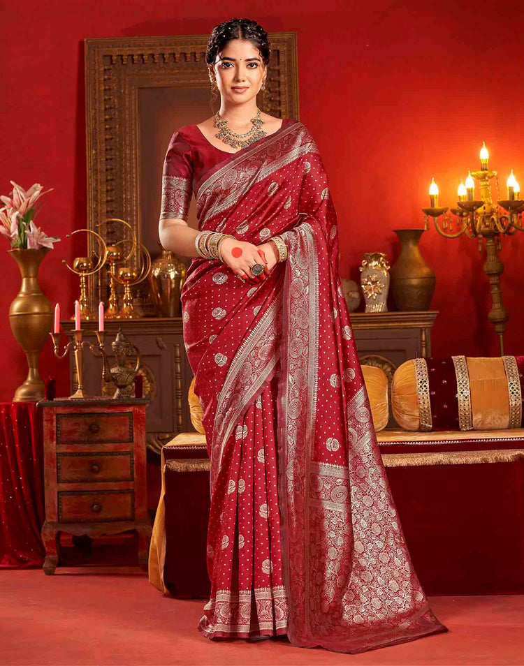 Deep Red Silk Woven Banarasi Saree