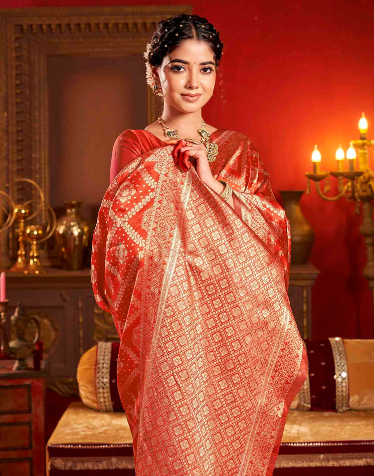 Bright Red Silk Woven Banarasi Saree