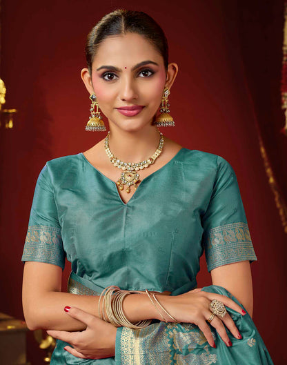 Teal Blue Silk Woven Banarasi Saree