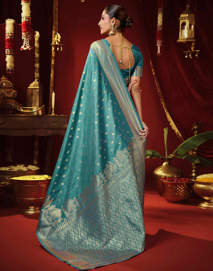 Teal Blue Silk Woven Banarasi Saree
