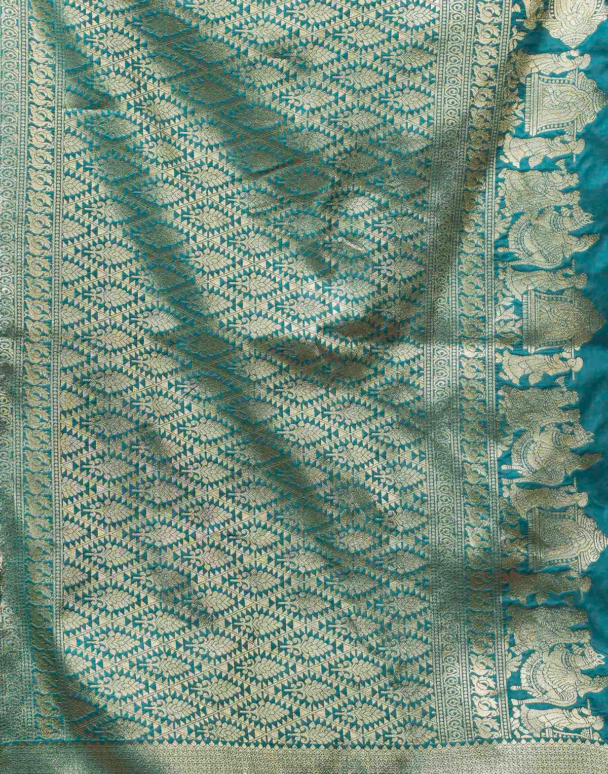 Teal Blue Silk Woven Banarasi Saree