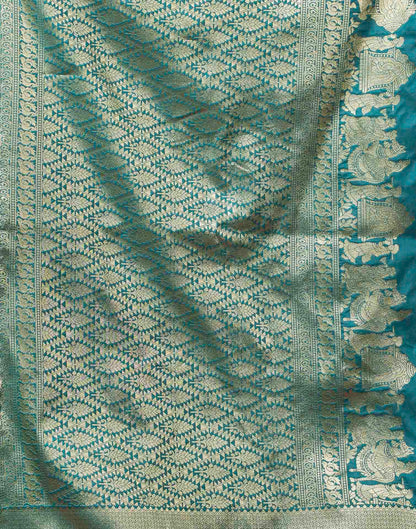 Teal Blue Silk Woven Banarasi Saree