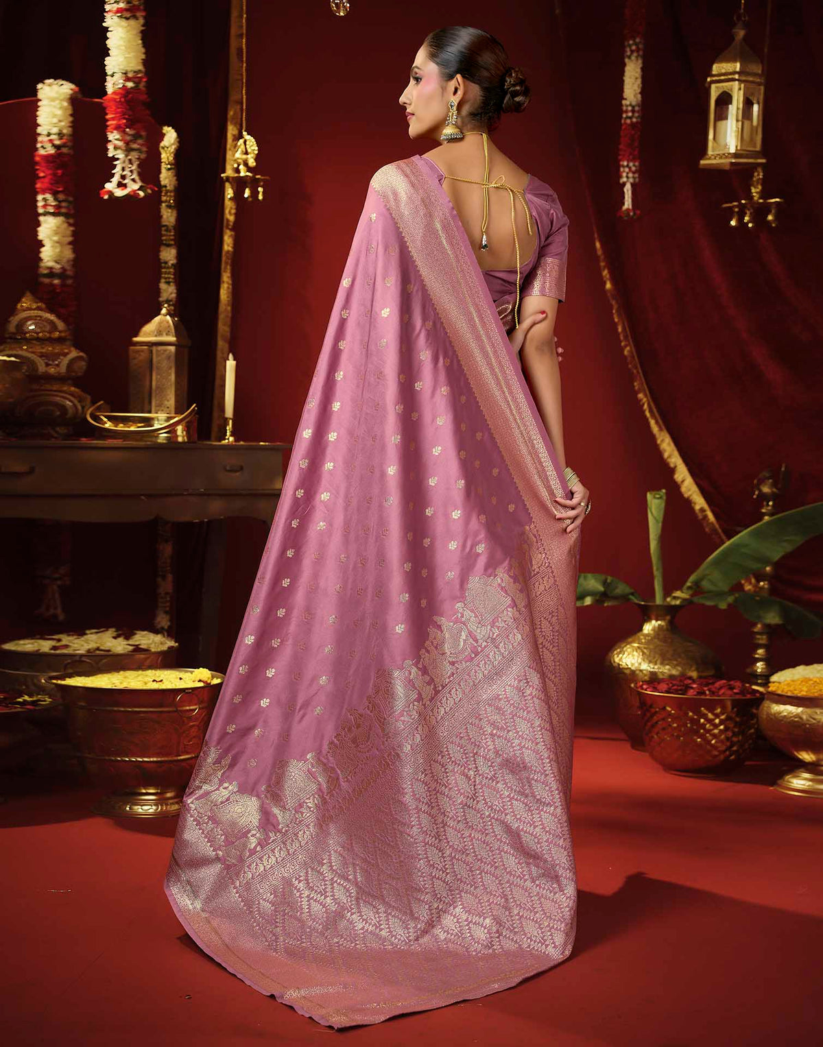 Baby Pink Silk Woven Banarasi Saree