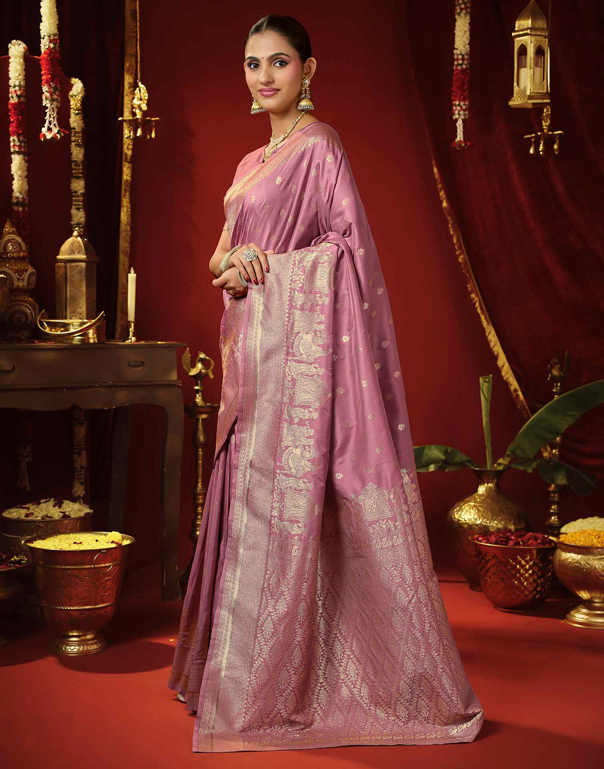 Baby Pink Silk Woven Banarasi Saree
