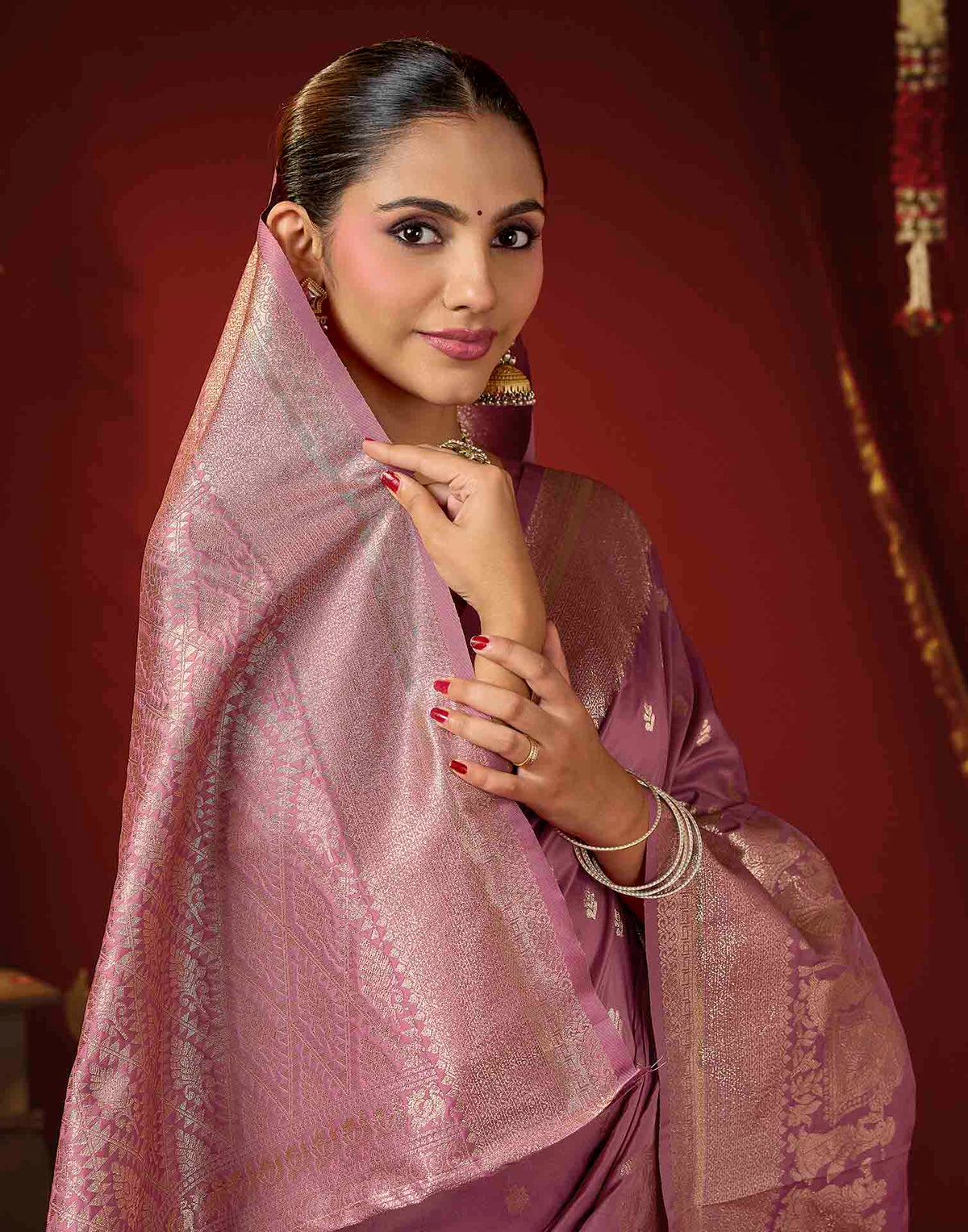 Baby Pink Silk Woven Banarasi Saree