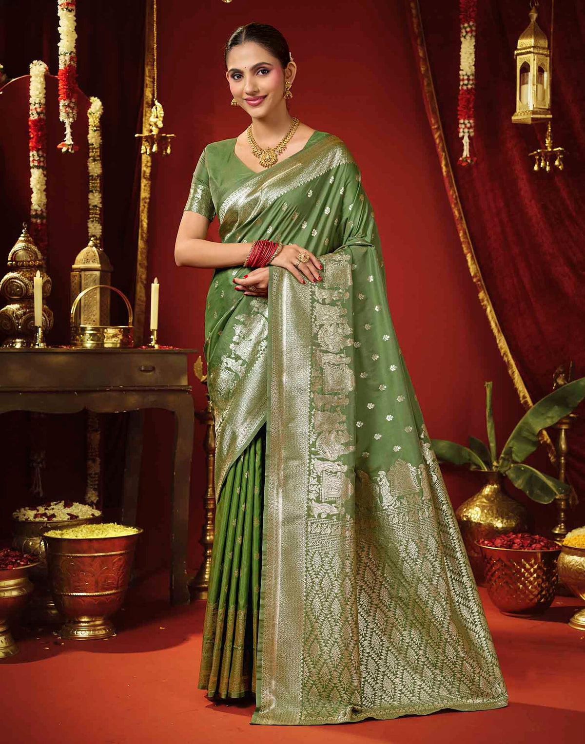 Light Green Silk Woven Banarasi Saree