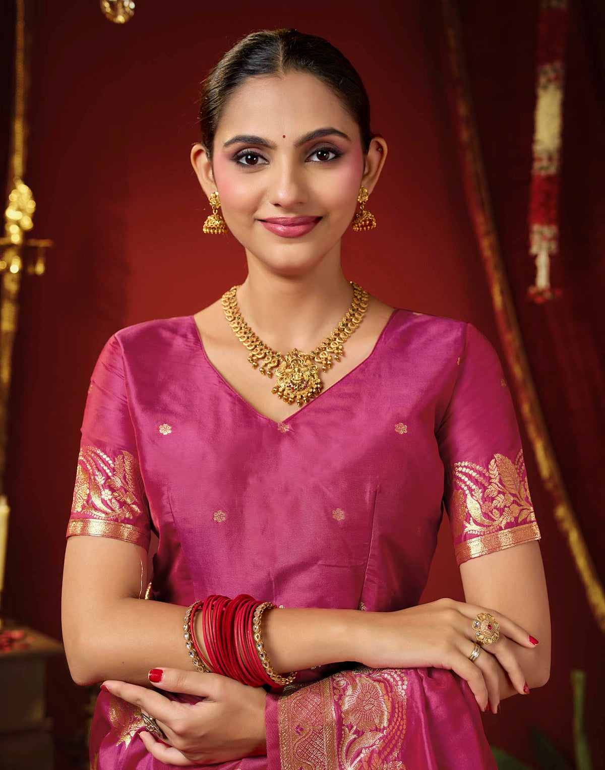 Rani Pink Silk Woven Banarasi Saree