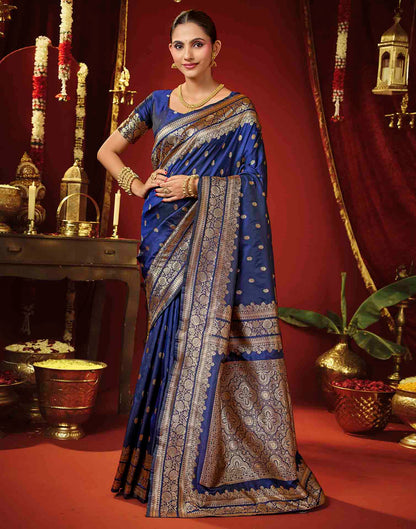 Navy Blue Silk Woven Banarasi Saree