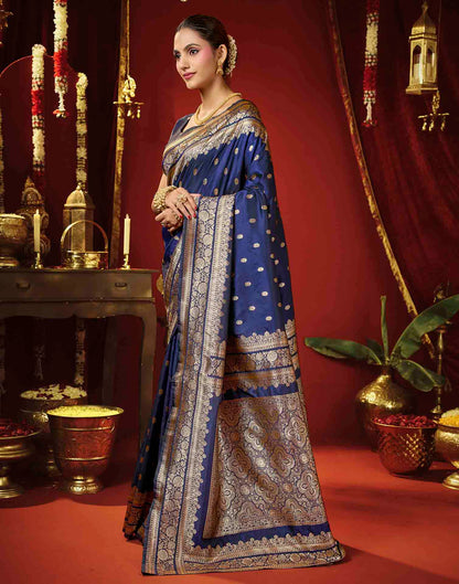 Navy Blue Silk Woven Banarasi Saree