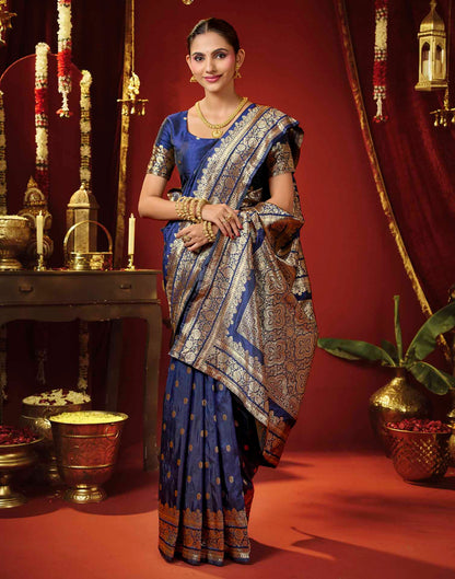 Navy Blue Silk Woven Banarasi Saree