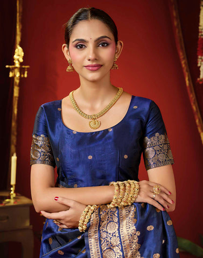 Navy Blue Silk Woven Banarasi Saree