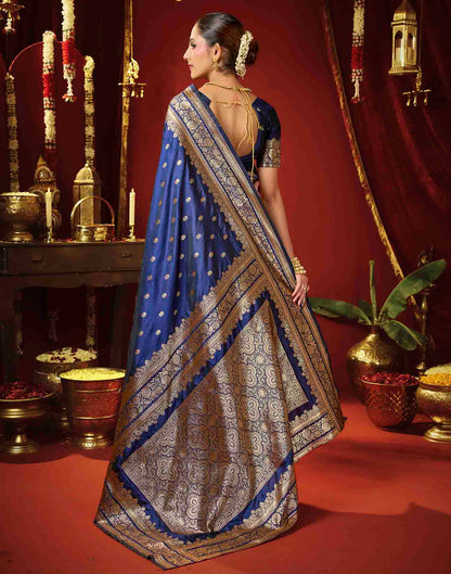 Navy Blue Silk Woven Banarasi Saree