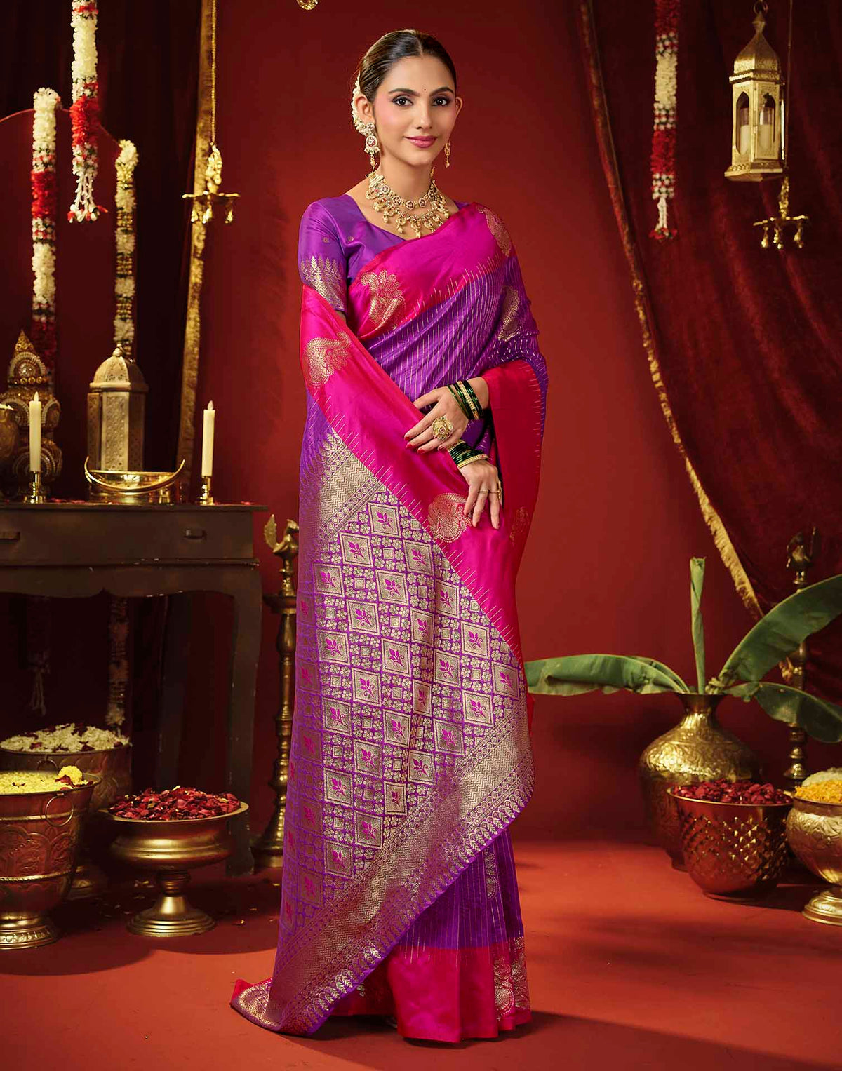 Purple Silk Woven Banarasi Saree