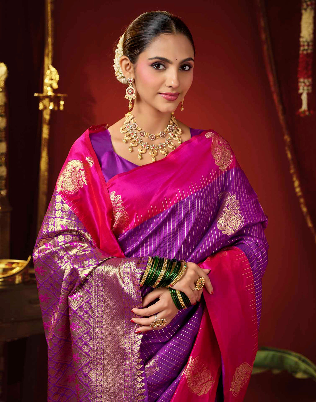 Purple Silk Woven Banarasi Saree