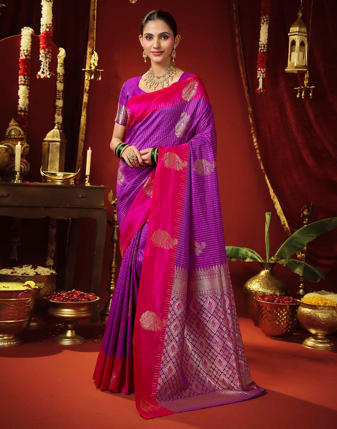 Purple Silk Woven Banarasi Saree