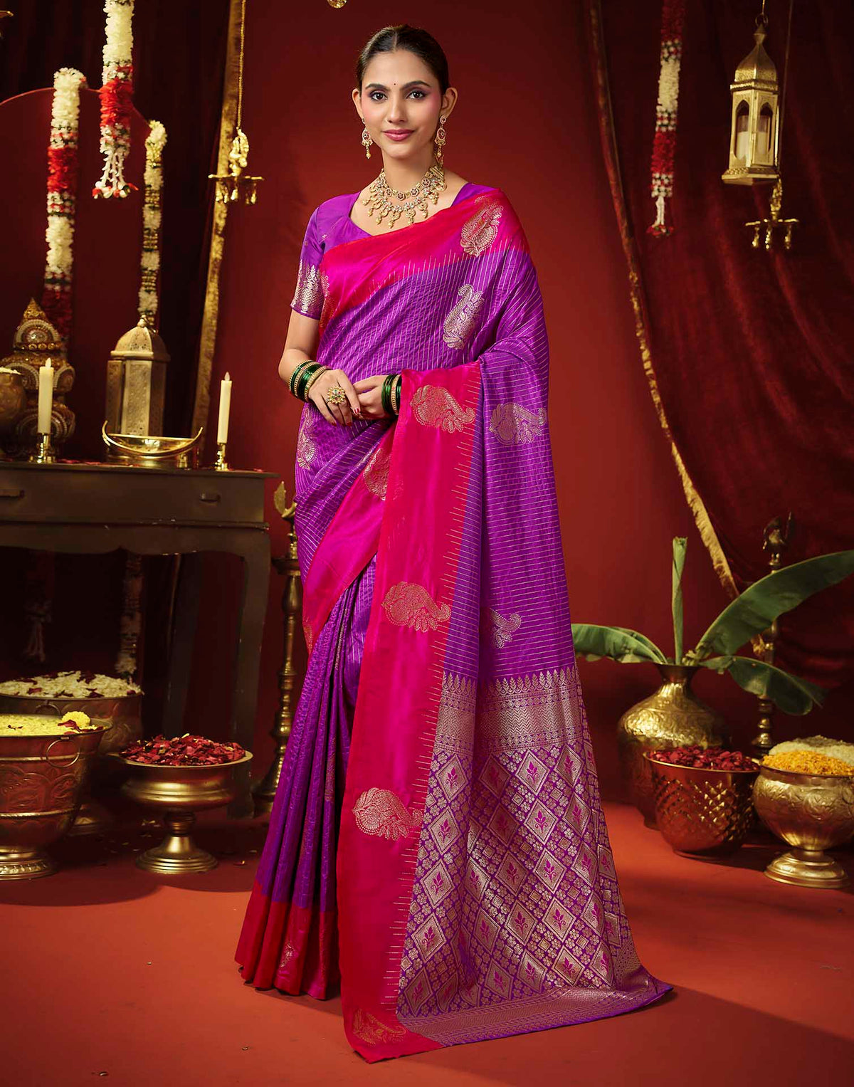 Purple Silk Woven Banarasi Saree