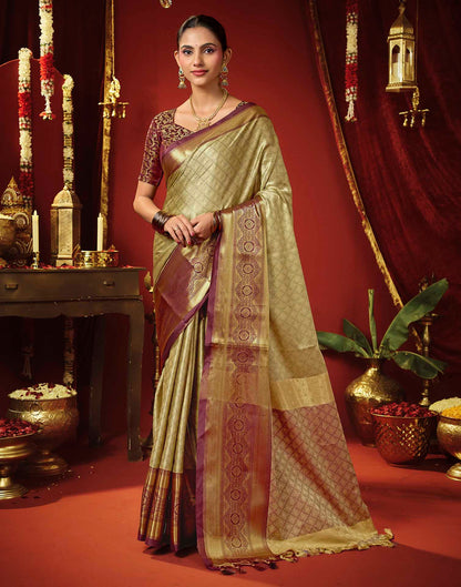 Beige Silk Woven Kanjivaram Saree