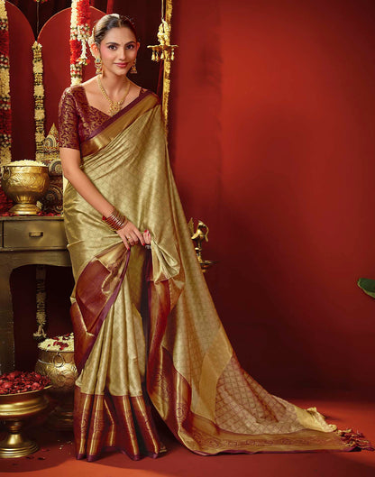 Beige Silk Woven Kanjivaram Saree