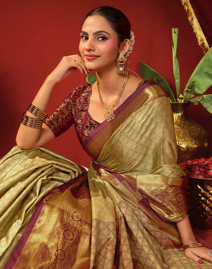 Beige Silk Woven Kanjivaram Saree