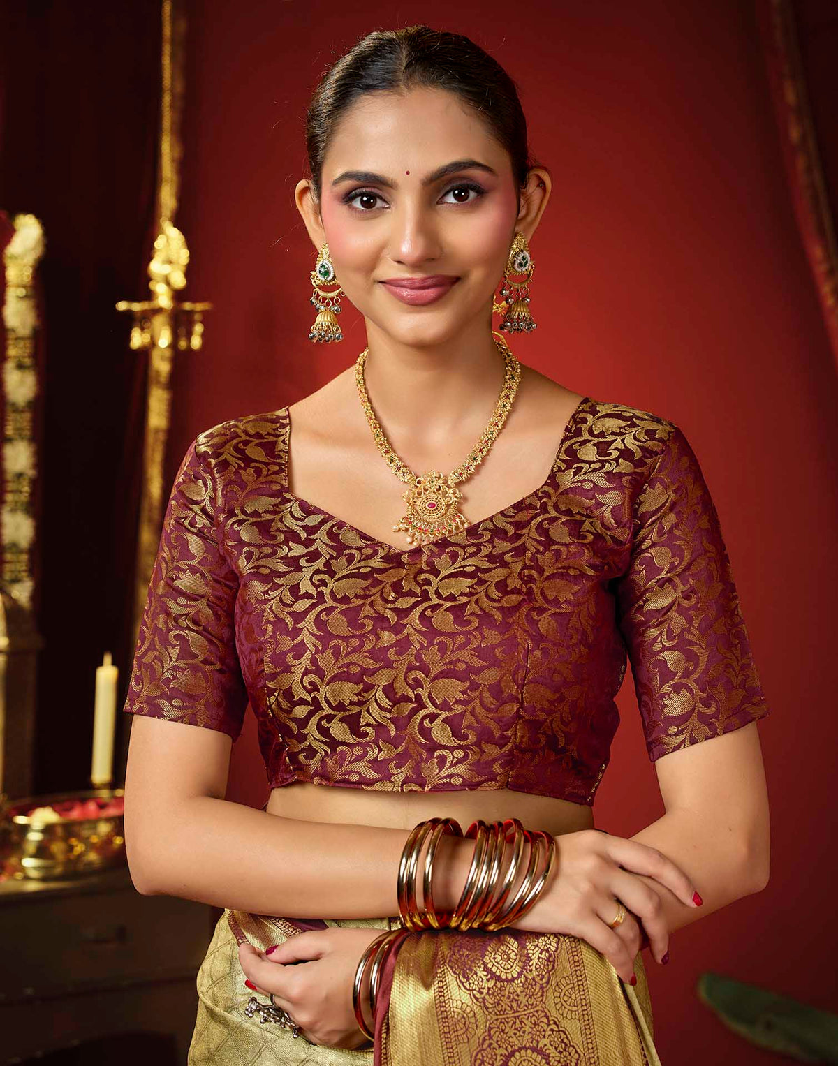 Beige Silk Woven Kanjivaram Saree