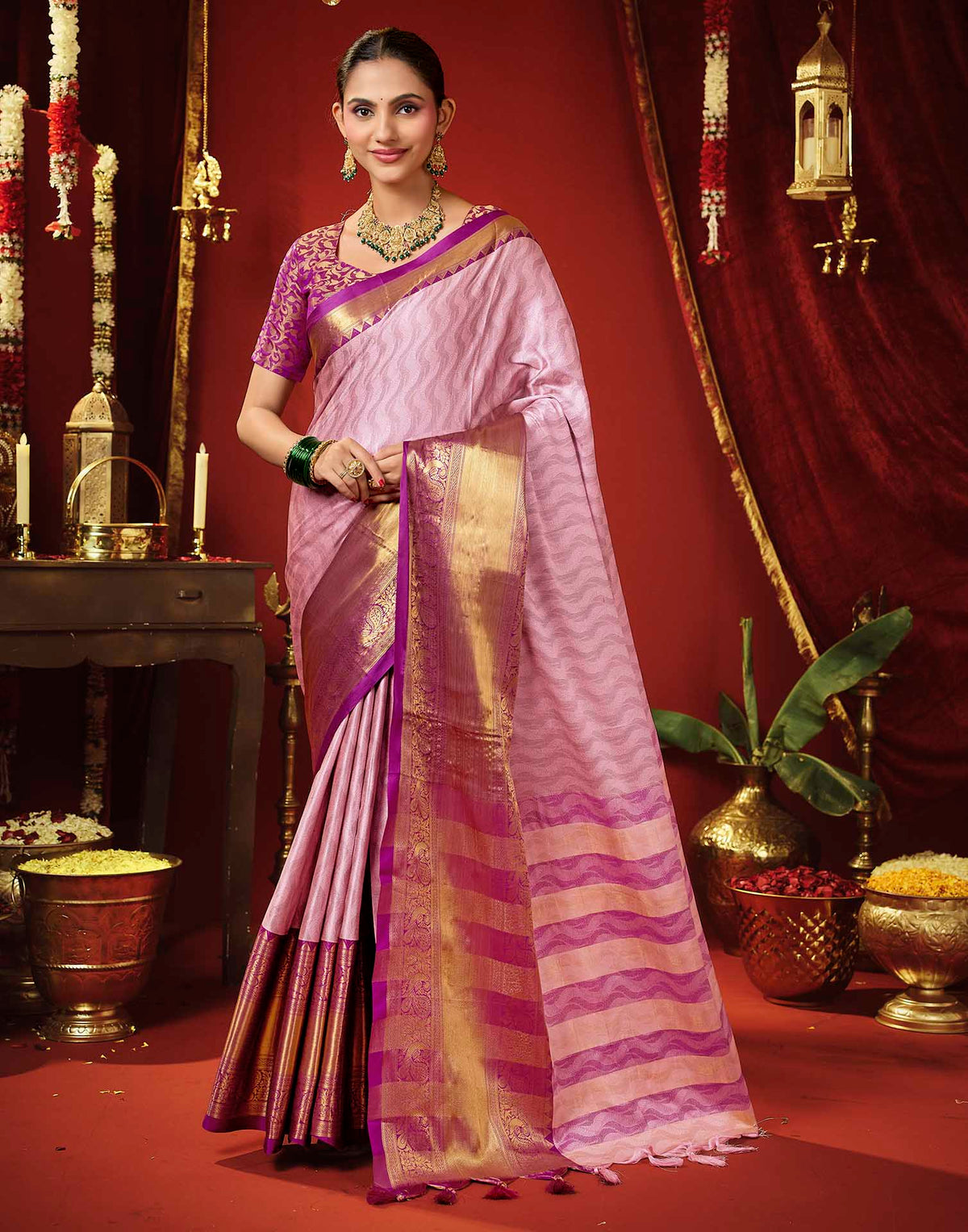 Light Purple Silk Woven Kanjivaram Saree