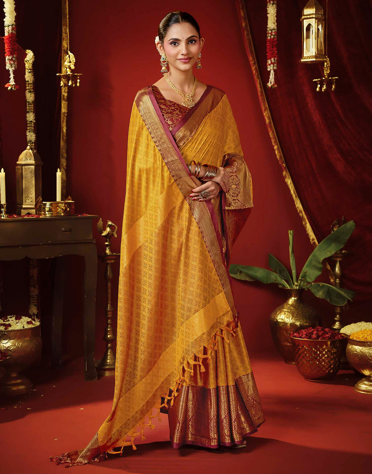 Turmeric Yellow Silk Woven Kanjivaram Saree