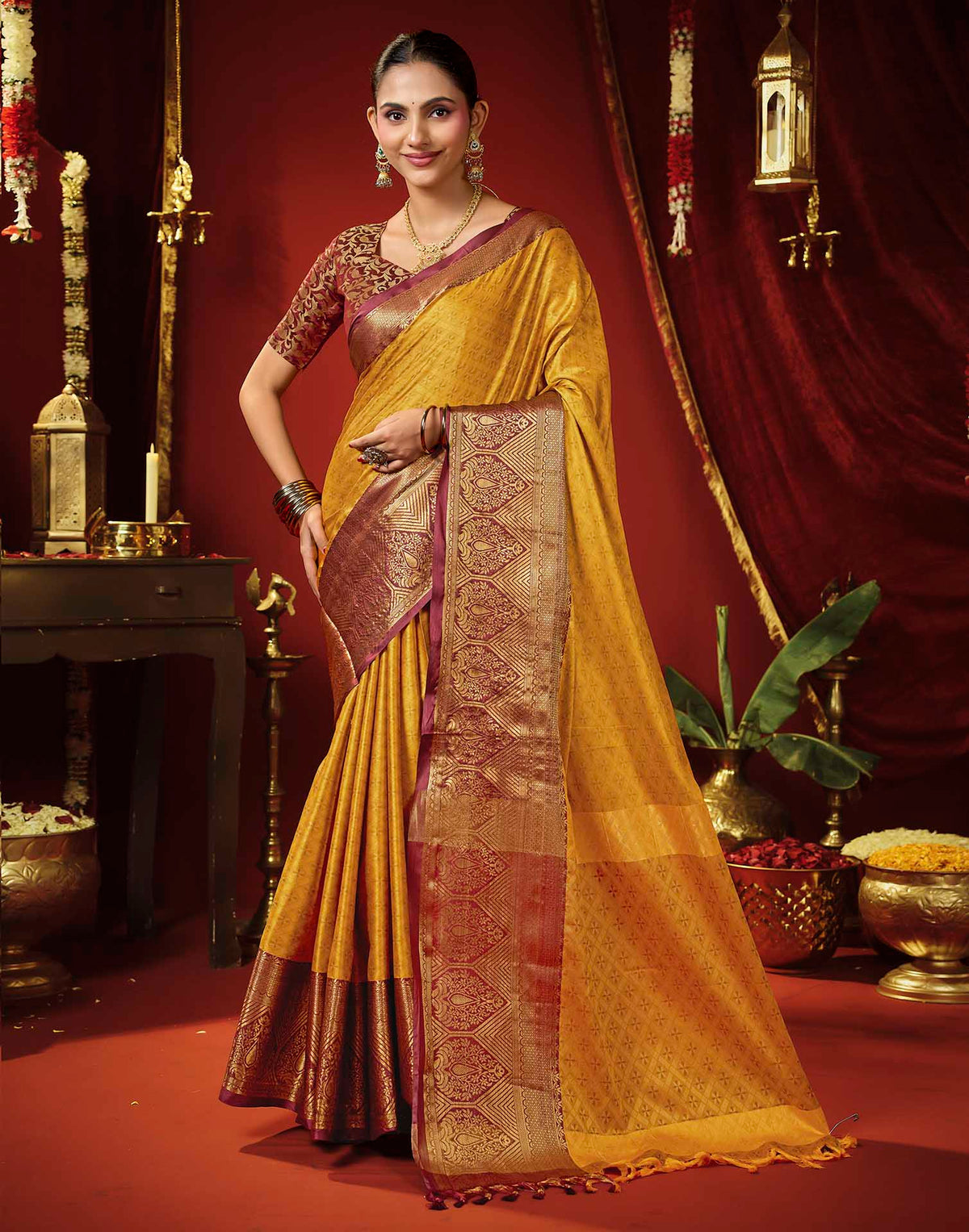 Turmeric Yellow Silk Woven Kanjivaram Saree